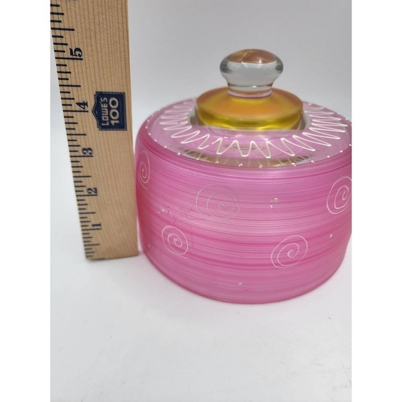 Cheese Dome Frosted Hand Painted Pink White Glass by Golden Hill Studio - Picture 8 of 10